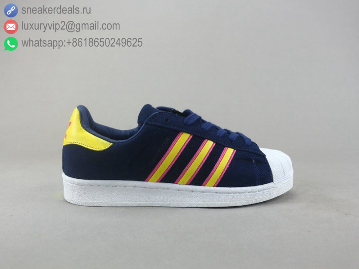 ADIDAS SUPERSTAR J NAVY YELLOW UNISEX LEATHER SKATE SHOES